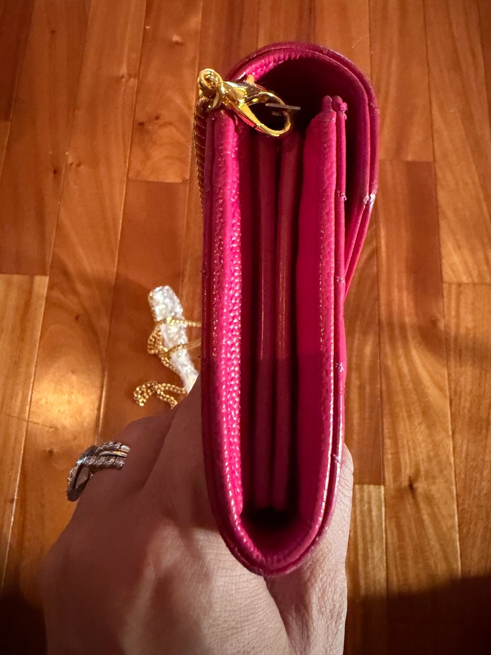 YSL Hot Pink Clutch with gold chain - Picture 4 of 13